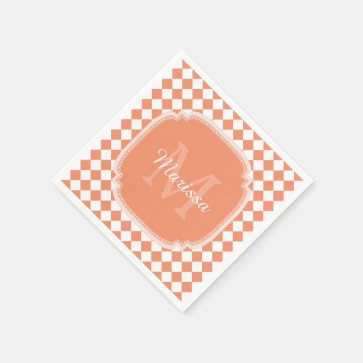 Trendy Light Orange Checkter Mit Monogramm Name Serviette (Ecke)