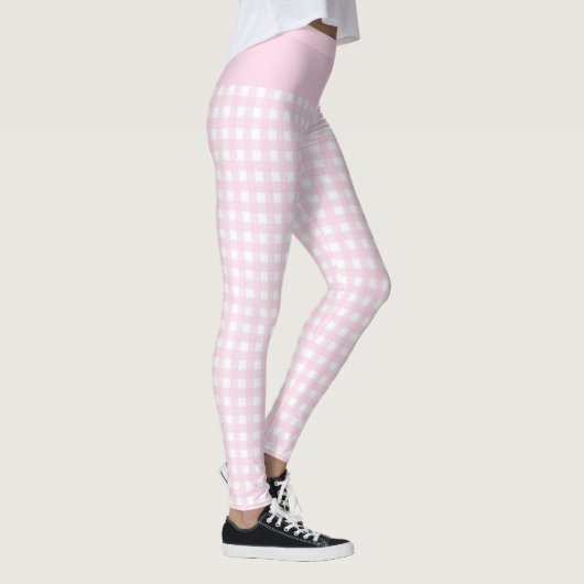 Trendy Light Pink und White Karo Gingham Pattern Leggings (Rechts)