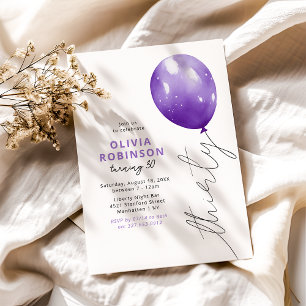 Trendy Lila Balloon 30. Geburtstag Einladung