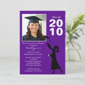 Trendy Lila & Black Abschluss Einladung (Stehend Vorderseite)