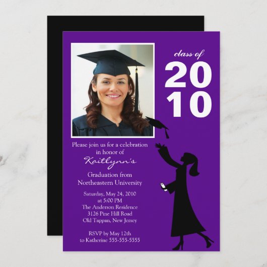 Trendy Lila & Black Abschluss Einladung (Vorne/Hinten)