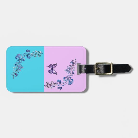 Trendy Lila Butterfly on Pastels Gepäckmarke Gepäckanhänger (Vorderseite horizontal)