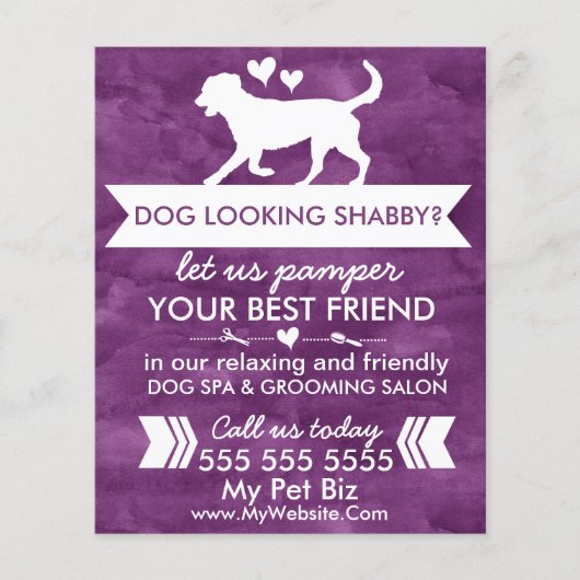 Trendy Lila Dog Grooming Flyer - personalisierbar (Vorne)
