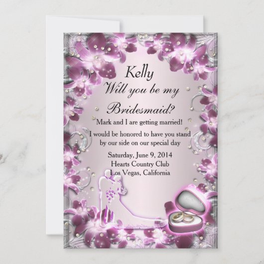 Trendy Lila Floral Chic Bridesmaid Card Einladung (Vorderseite)