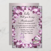 Trendy Lila Floral Chic Bridesmaid Card Einladung (Vorne/Hinten)