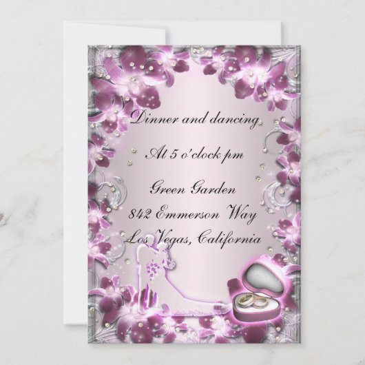 Trendy Lila Floral Chic Empfang Card Einladung (Vorderseite)