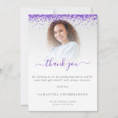 Trendy Lila Glitzer Foto Abschluss Danke (Vorderseite)