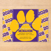 Trendy Lila & Gold Abschluss Pawprint Clear Acryleinladungen (Vorderseite)