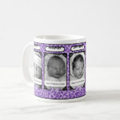 Trendy lila Leopard-Baby-Foto und Name Kaffeetasse (Vorderseite Links)