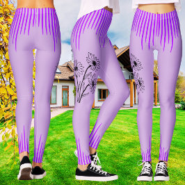 Trendy Lila Lilac Floral Stripe Workout Women's Leggings