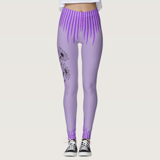 Trendy Lila Lilac Floral Stripe Workout Women's Leggings (Vorderseite)