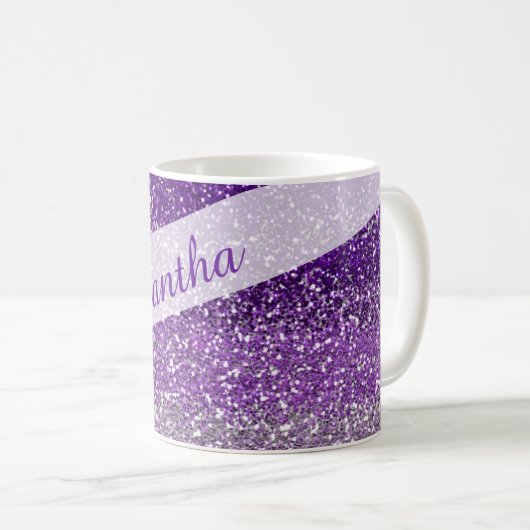 Trendy Lila Ombre Glitzer Name Personalisiert Kaffeetasse (VorderseiteRechts)