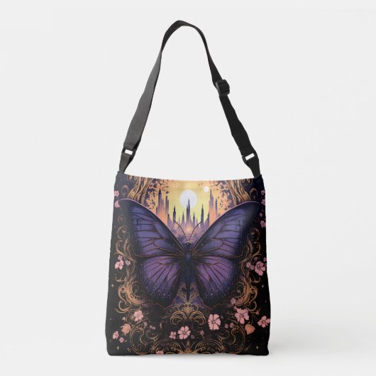 Trendy Lila Pink Yellow Butterfly Tragetaschen Mit Langen Trägern (Rückseite)