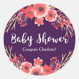 Trendy Lila Watercolor Blume Kinderdusche Runder Aufkleber