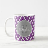 Trendy Lila Zickzack Muster Grau Monogramm Kaffeetasse (Links)