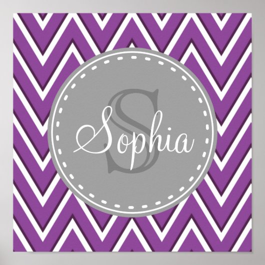Trendy Lila Zickzack Muster Grau Monogramm Poster (Vorne)