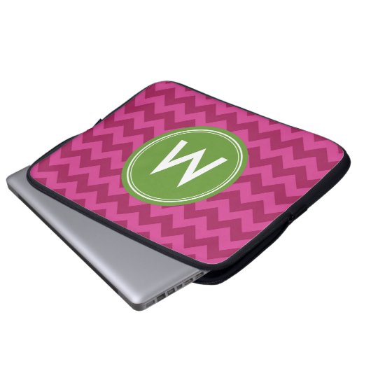Trendy Lila Zickzack Personalize Monogram Laptopschutzhülle (Vorne Knopf)