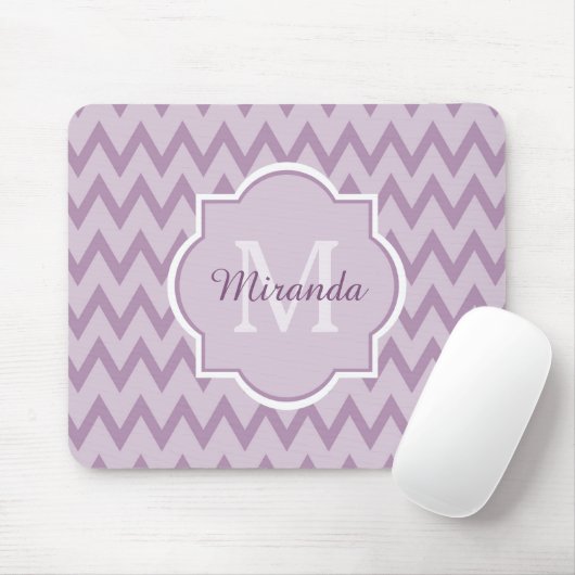 Trendy lila Zickzack Zickzack-Name und Monogramm Mousepad (Mit Mouse)