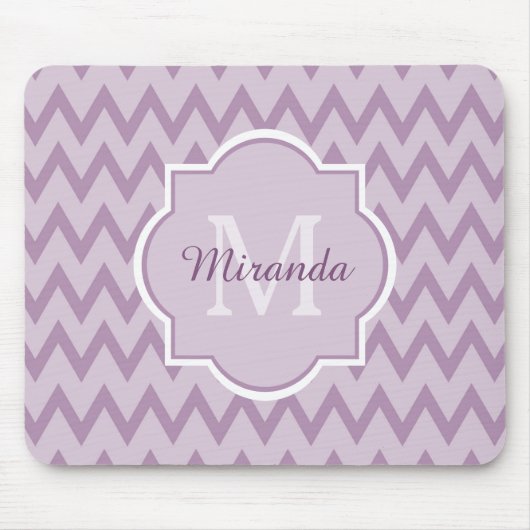 Trendy lila Zickzack Zickzack-Name und Monogramm Mousepad (Vorne)