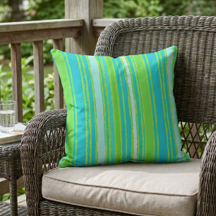 Trendy Lime Green Aqua Türkis Stripes Muster Kissen