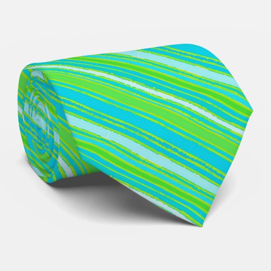 Trendy Lime Green Aqua Türkis Stripes Muster Krawatte (Gerollt)