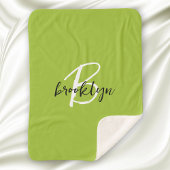 Trendy Lime Green Black and White Script Monogram Sherpadecke