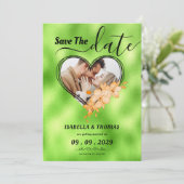 Trendy Lime Green Custom Foto Save The Date (Stehend Vorderseite)