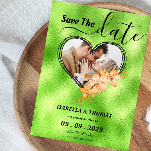 Trendy Lime Green Custom Foto Save The Date