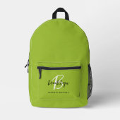 Trendy Lime Green Schwarz-weiß Monogram Name Bedruckter Rucksack (Vorderseite)