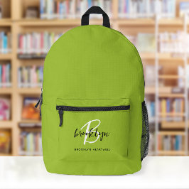 Trendy Lime Green Schwarz-weiß Monogram Name Bedruckter Rucksack