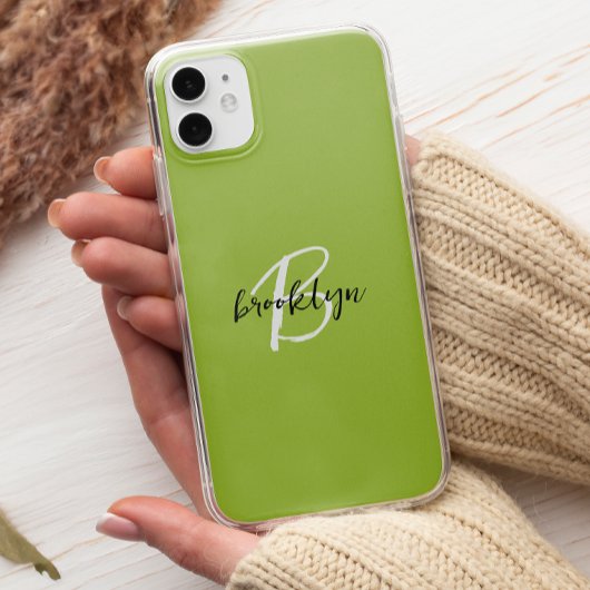 Trendy Lime Green Schwarz-weiß Script Monogram Case-Mate iPhone Hülle
