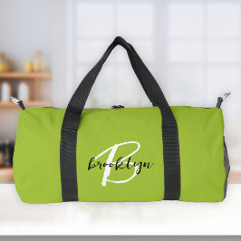 Trendy Lime Green Schwarz-weiß Script Monogram Duffle Bag