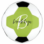 Trendy Lime Green Schwarz-weiß Script Monogram Fußball (Vorderseite)