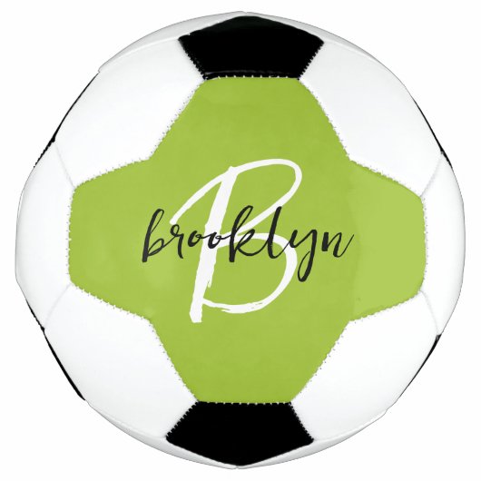 Trendy Lime Green Schwarz-weiß Script Monogram Fußball (Vorderseite)