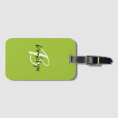 Trendy Lime Green Schwarz-weiß Script Monogram Gepäckanhänger (Vorderseite (Horizontal))