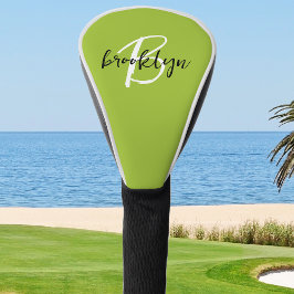 Trendy Lime Green Schwarz-weiß Script Monogram Golf Headcover