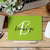 Trendy Lime Green Schwarz-weiß Script Monogram Mousepad