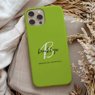 Trendy Lime Green Schwarz-weiß Script Monogram Nam Case-Mate iPhone Hülle