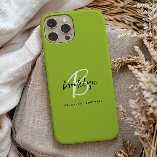 Trendy Lime Green Schwarz-weiß Script Monogram Nam Case-Mate iPhone Hülle