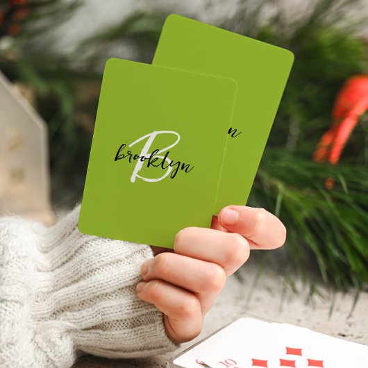 Trendy Lime Green Schwarz-weiß Script Monogram Spielkarten