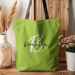 Trendy Lime Green Schwarz-weiß Script Monogram Tasche