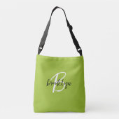 Trendy Lime Green Schwarz-weiß Script Monogram Tragetaschen Mit Langen Trägern (Rückseite)