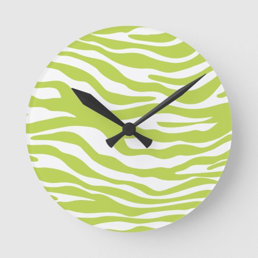 Trendy Lime Green Zebra Print Pattern Runde Wanduhr (Vorderseite)