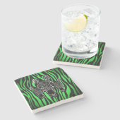 Trendy Limon Zebra Herd auf Zebra Print Steinuntersetzer (Seitenansicht)