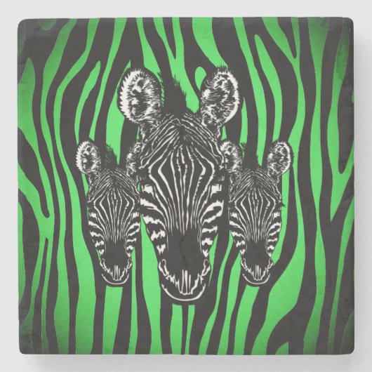 Trendy Limon Zebra Herd auf Zebra Print Steinuntersetzer (Vorderseite)