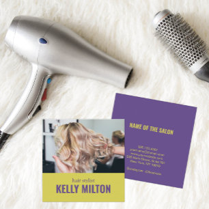 Trendy Limones Lila-Hair-Stylist-Foto Quadratische Visitenkarte