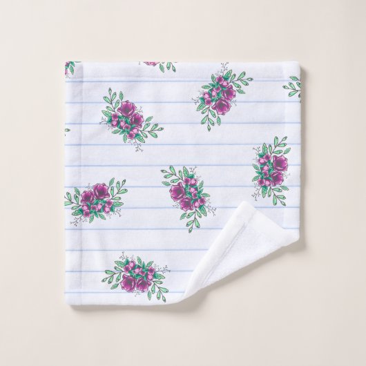 Trendy Lined Paper & Lila Doodle Florals Badhandtuch Set (Waschlappen)