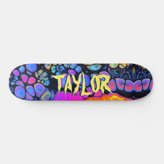 Trendy Liquid Cell Abstrakt, Personalisiert Name Skateboard (Horizontal)
