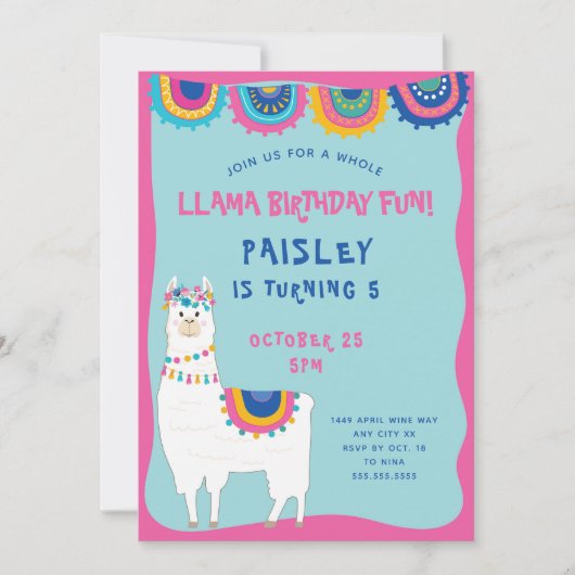 Trendy Llama Geburtstagsparty Einladung (Vorderseite)