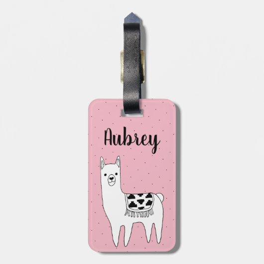 Trendy Llama Sketch & Black Dots Hallo da! Gepäckanhänger (Rückseite vertikal)